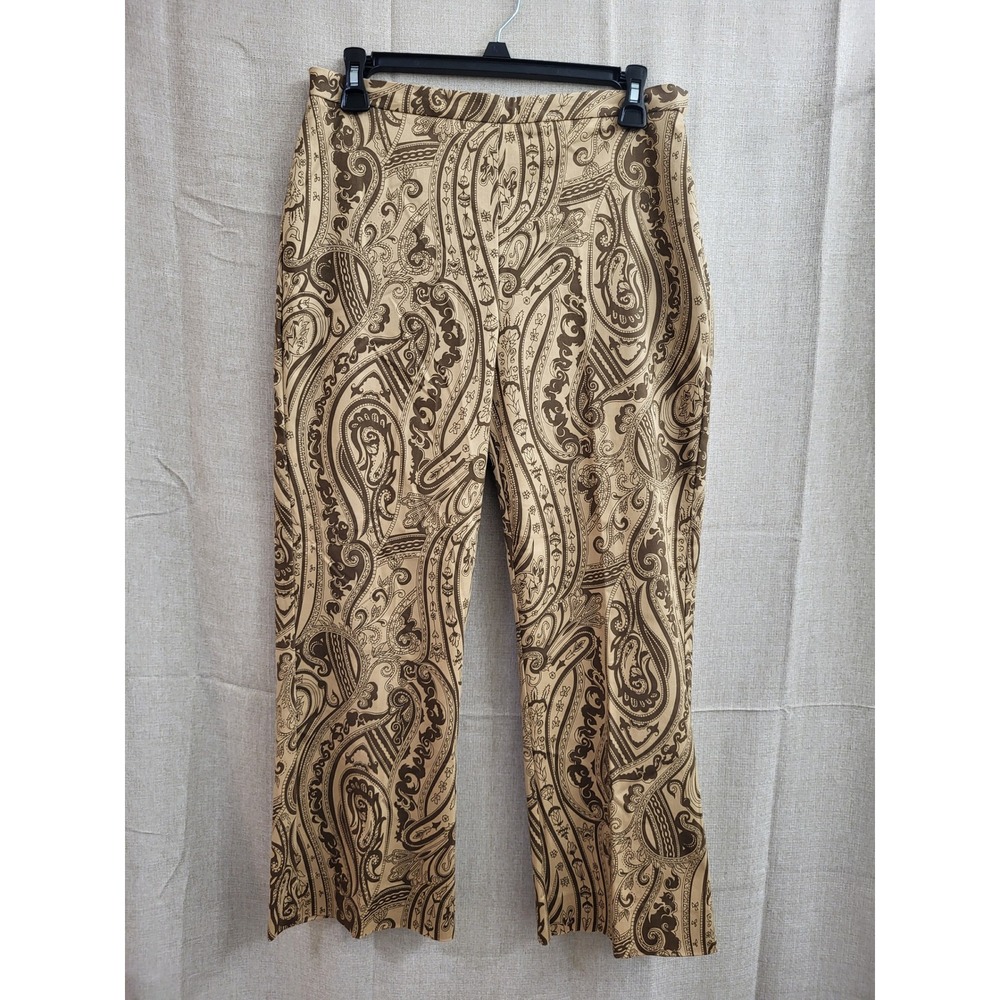The Limited Stretch Paisley Print Pants Tan Brown Side Zip Straight Leg Size 6